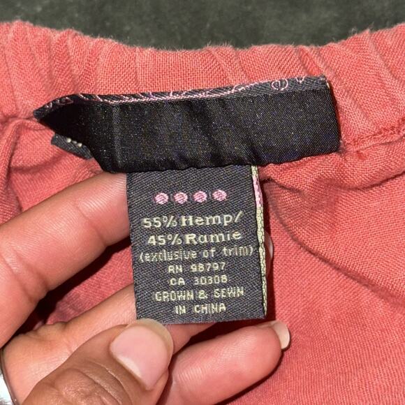 Of The Earth Hemp A-Line Skirt Women's Medium Orange Embroidered Elastic Waist - Picture 4 of 6